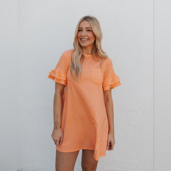 new in Dresses & Skirts - 🧡☀️NWT New In "Sunny☀️Dress" Orange🧡 Ruffle Sleeves • Pocket on Chest • Large